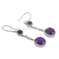 Natural Purple Copper Turquoise Gemstone 925 Solid Silver Earring Jewelry